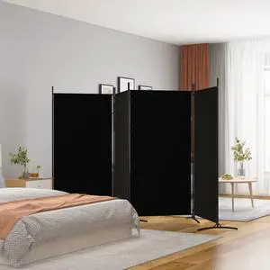 vidaXL Room Divider Folding Privacy Screen 4 Panel Room Divider Black Fabric