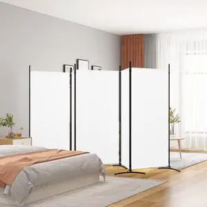 vidaXL Room Divider Folding Privacy Screen 5 Panel Room Divider White Fabric