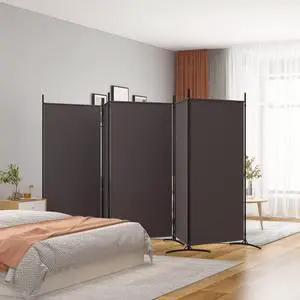 vidaXL Room Divider Folding Privacy Screen 5 Panel Room Divider Brown Fabric
