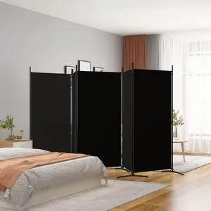 vidaXL Room Divider Folding Privacy Screen 5 Panel Room Divider Black Fabric