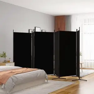 vidaXL Room Divider Folding Privacy Screen 6 Panel Room Divider Black Fabric