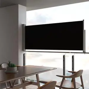 vidaXL Patio Retractable Side Awning 39.4"x118.1" Black Screen Shade Blind