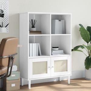 vidaXL Bookcase Bookshelf Storage Rack SENJA Rattan Look White Solid Wood Pine