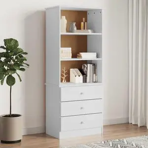vidaXL Bookshelf Bookcase Shelving Unit with Drawers ALTA White Solid Wood Pine