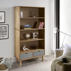 vidaXL Bookshelf Bookcase with 2 Drawers OTTA Brown and Gray Solid Wood Pine