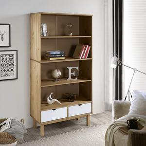 vidaXL Bookshelf Bookcase with 2 Drawers OTTA Brown and White Solid Wood Pine