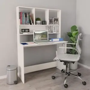 vidaXL Desk with Shelves Computer Table for Home Office White Engineered Wood