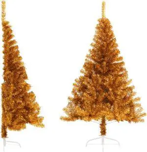 vidaXL Christmas Tree Artificial Half-Circle Xmas Tree with Stand Gold PET
