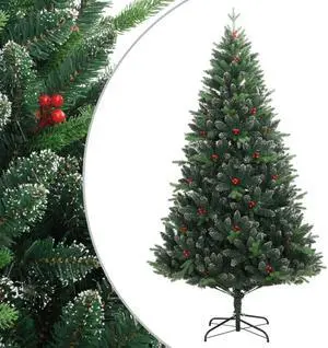 vidaXL Christmas Tree with Red Berries Outdoor Artificial Hinged Christmas Tree