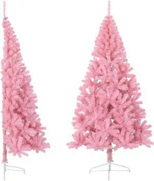 vidaXL Christmas Tree Artificial Half-Circle Xmas Tree with Stand Pink PVC