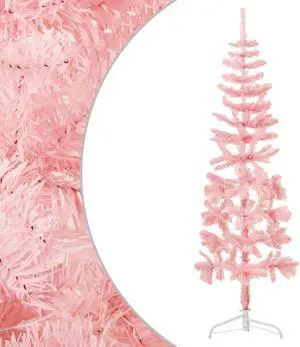 vidaXL Christmas Tree Decor Slim Artificial Half Xmas Tree with Stand Pink