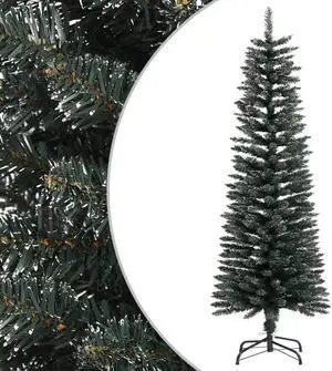 vidaXL Artificial Slim Christmas Tree with Stand Green PVC Xmas Decoration vidaXL Artificial Slim Christmas Tree with Stand Green PVC Xmas Decoration