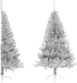 vidaXL Christmas Tree Artificial Half-Circle Xmas Tree with Stand Silver PET