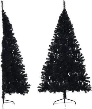 vidaXL Christmas Tree Artificial Half-Circle Xmas Tree with Stand Black PVC