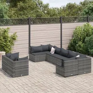 vidaXL Patio Sofa Set with Cushions Garden Furniture 9 Piece Gray Poly Rattan