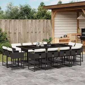 vidaXL Patio Dining Set with Cushions Furniture 13 Piece Black Poly Rattan
