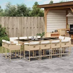 vidaXL Patio Dining Set with Cushions Furniture 13 Piece Beige Poly Rattan