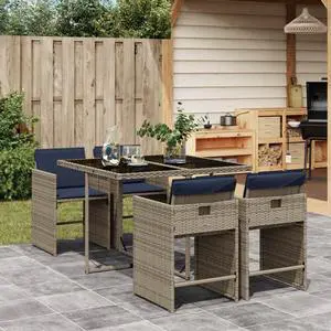 vidaXL Patio Dining Set with Cushions Outdoor Furniture 5 Piece Gray Poly Rattan