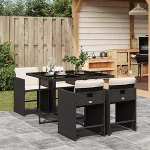vidaXL Patio Dining Set with Cushions Furniture 5 Piece Black Poly Rattan