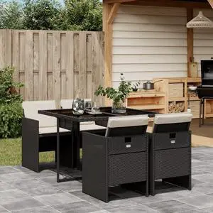 vidaXL Patio Dining Set with Cushions Garden Furniture 5 Piece Black Poly Rattan