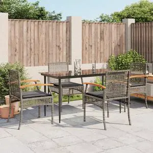 vidaXL Patio Dining Set with Cushions Outdoor Furniture 5 Piece Gray Poly Rattan