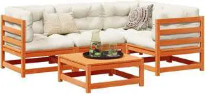 vidaXL Patio Sofa Set Outdoor Conversation 5 Piece Wax Brown Solid Wood Pine
