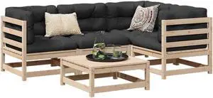 vidaXL Patio Sofa Set Furniture Outdoor Garden Backyard 5 Piece Solid Wood Pine