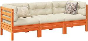 vidaXL Patio Sofa Set with Cushions Outdoor 3 Piece Wax Brown Solid Wood Pine