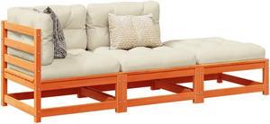 vidaXL Patio Sofa Set with Cushions Outdoor 3 Piece Wax Brown Solid Wood Pine
