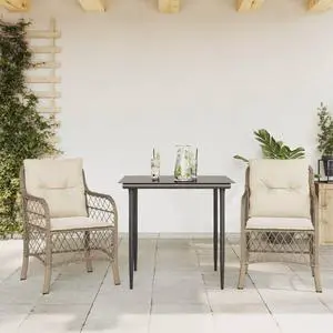 vidaXL Bistro Set with Cushions Outdoor Furniture 3 Piece Beige Poly Rattan