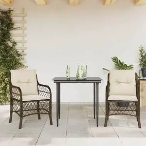 vidaXL Bistro Set with Cushions Outdoor Furniture 3 Piece Brown Poly Rattan
