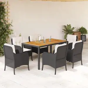 vidaXL Patio Dining Set with Cushions Garden Furniture 7 Piece Black Poly Rattan