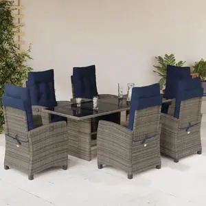vidaXL Patio Dining Set with Cushions Outdoor Furniture 7 Piece Gray Poly Rattan