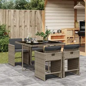 vidaXL Patio Dining Set with Cushions Outdoor Furniture 5 Piece Gray Poly Rattan