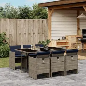 vidaXL Patio Dining Set with Cushions Garden Furniture 7 Piece Gray Poly Rattan