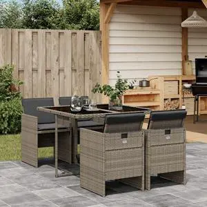 vidaXL Patio Dining Set with Cushions Garden Furniture 5 Piece Gray Poly Rattan