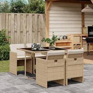 vidaXL Patio Dining Set with Cushions Garden Furniture 5 Piece Beige Poly Rattan