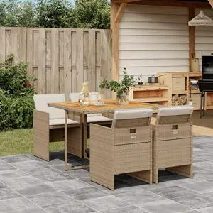 vidaXL Patio Dining Set with Cushions Garden Furniture 5 Piece Beige Poly Rattan