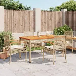 vidaXL Patio Dining Set with Cushions Furniture 5 Piece Beige Poly Rattan