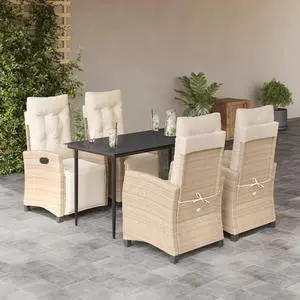 vidaXL Patio Dining Set with Cushions Garden Furniture 5 Piece Beige Poly Rattan