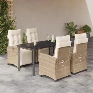 vidaXL Patio Dining Set with Cushions Garden Furniture 5 Piece Beige Poly Rattan