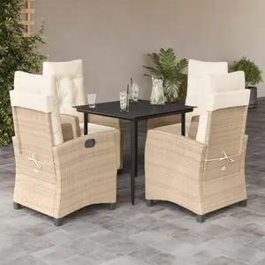 vidaXL Patio Dining Set with Cushions Garden Furniture 5 Piece Beige Poly Rattan