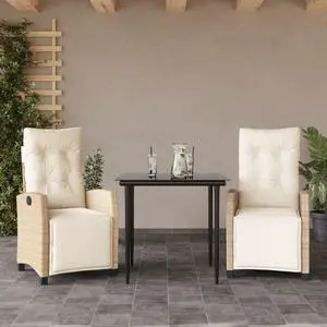 vidaXL Patio Dining Set with Cushions Garden Furniture 3 Piece Beige Poly Rattan