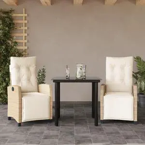 vidaXL Patio Dining Set with Cushions Garden Furniture 3 Piece Beige Poly Rattan