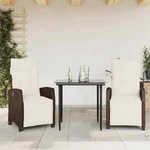 vidaXL Patio Dining Set with Cushions Garden Furniture 3 Piece Brown Poly Rattan