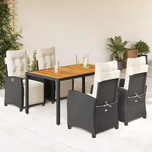vidaXL Patio Dining Set with Cushions Garden Furniture 5 Piece Black Poly Rattan