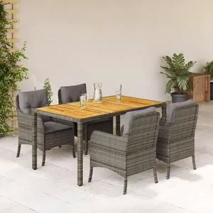vidaXL Patio Dining Set with Cushions Garden Furniture 5 Piece Gray Poly Rattan