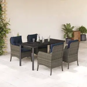 vidaXL Patio Dining Set with Cushions Outdoor Furniture 5 Piece Gray Poly Rattan