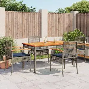 vidaXL Patio Dining Set with Cushions Outdoor Furniture 5 Piece Gray Poly Rattan