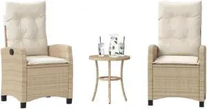 vidaXL Bistro Set with Cushions Outdoor Furniture 3 Piece Beige Poly Rattan